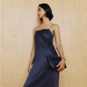 Reformation Yoshe Dress, Gorg Silk Maxi Dress, Holiday Dress, Rich Navy, Size M